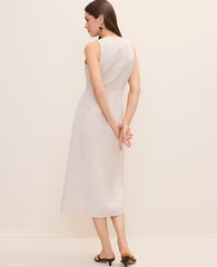 Ann Taylor Natural Flax Button Midi Dress in Linen Blend