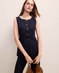 Ann Taylor Night Sky The Long Crew Neck Vest in Linen Blend