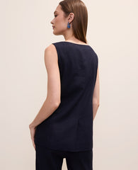 Ann Taylor Night Sky The Long Crew Neck Vest in Linen Blend