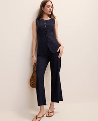 Ann Taylor Night Sky The Long Crew Neck Vest in Linen Blend