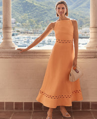 Ann Taylor Tropical Papaya Ric Rac Cutout Dress in Linen Blend