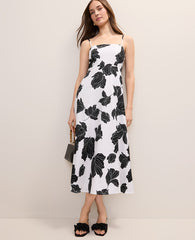 Ann Taylor White Floral Midi Dress in Linen Blend