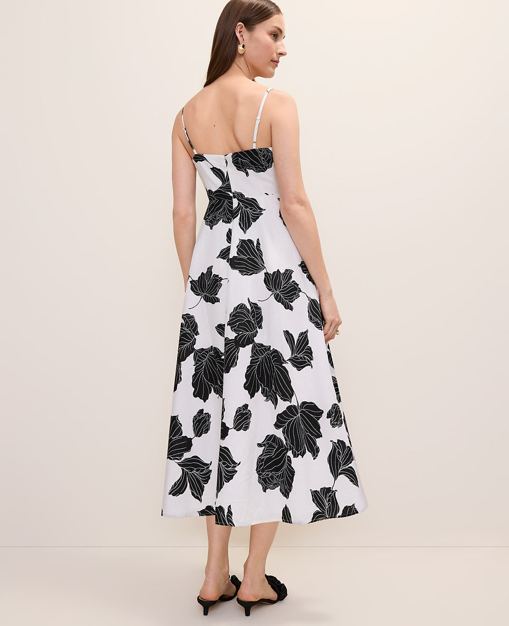 Ann Taylor White Floral Midi Dress in Linen Blend