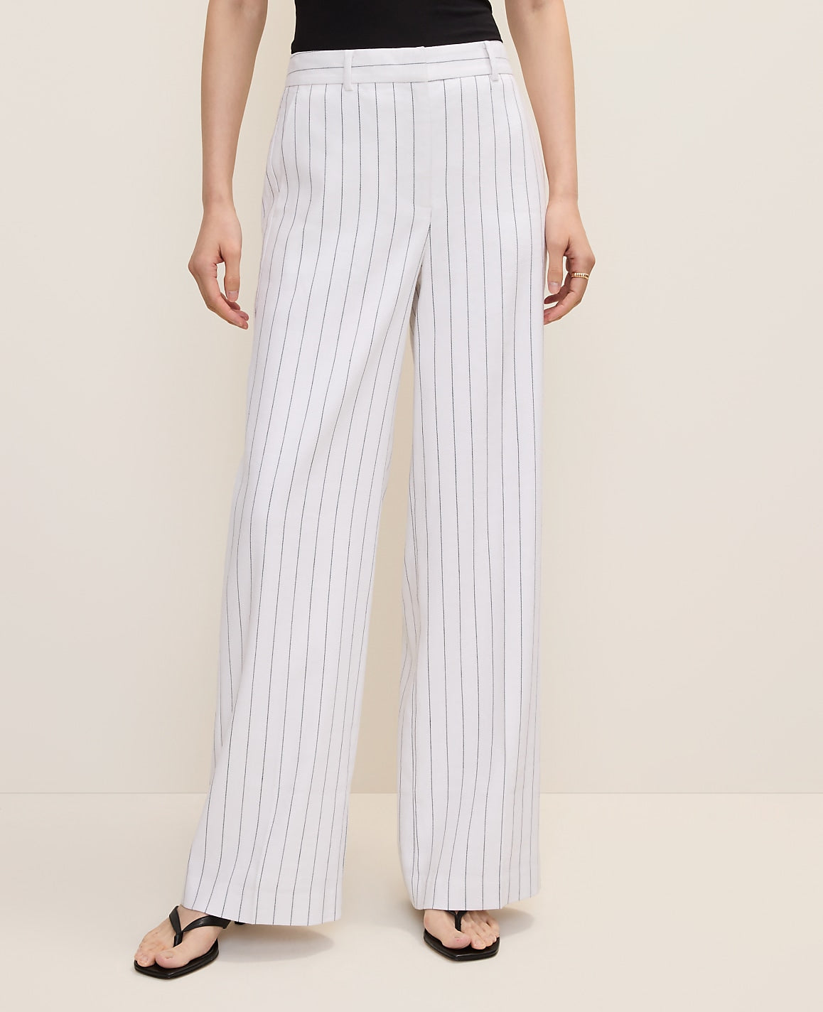 Ann Taylor White The Pinstripe Wide-Leg Pant in Linen Blend