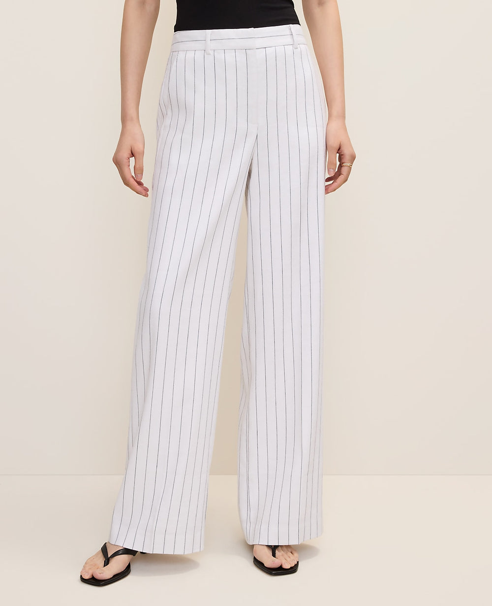 Ann Taylor White The Pinstripe Wide-Leg Pant in Linen Blend