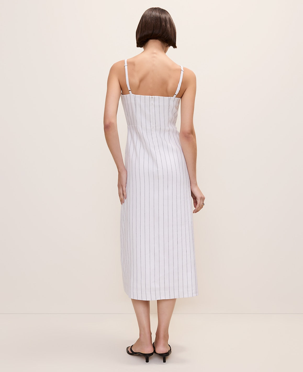 Ann Taylor White The Pinstripe Midi Dress in Linen Blend