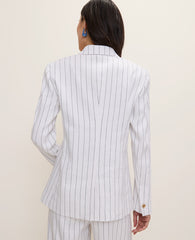 Ann Taylor White The Pinstripe Long One Button Blazer in Linen Blend