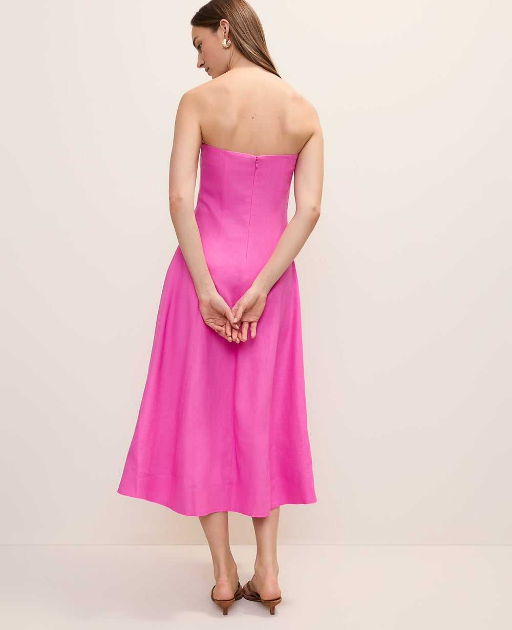 Ann Taylor Rhododendron Strapless Midi Dress in Linen Blend