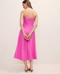 Ann Taylor Rhododendron Strapless Midi Dress in Linen Blend