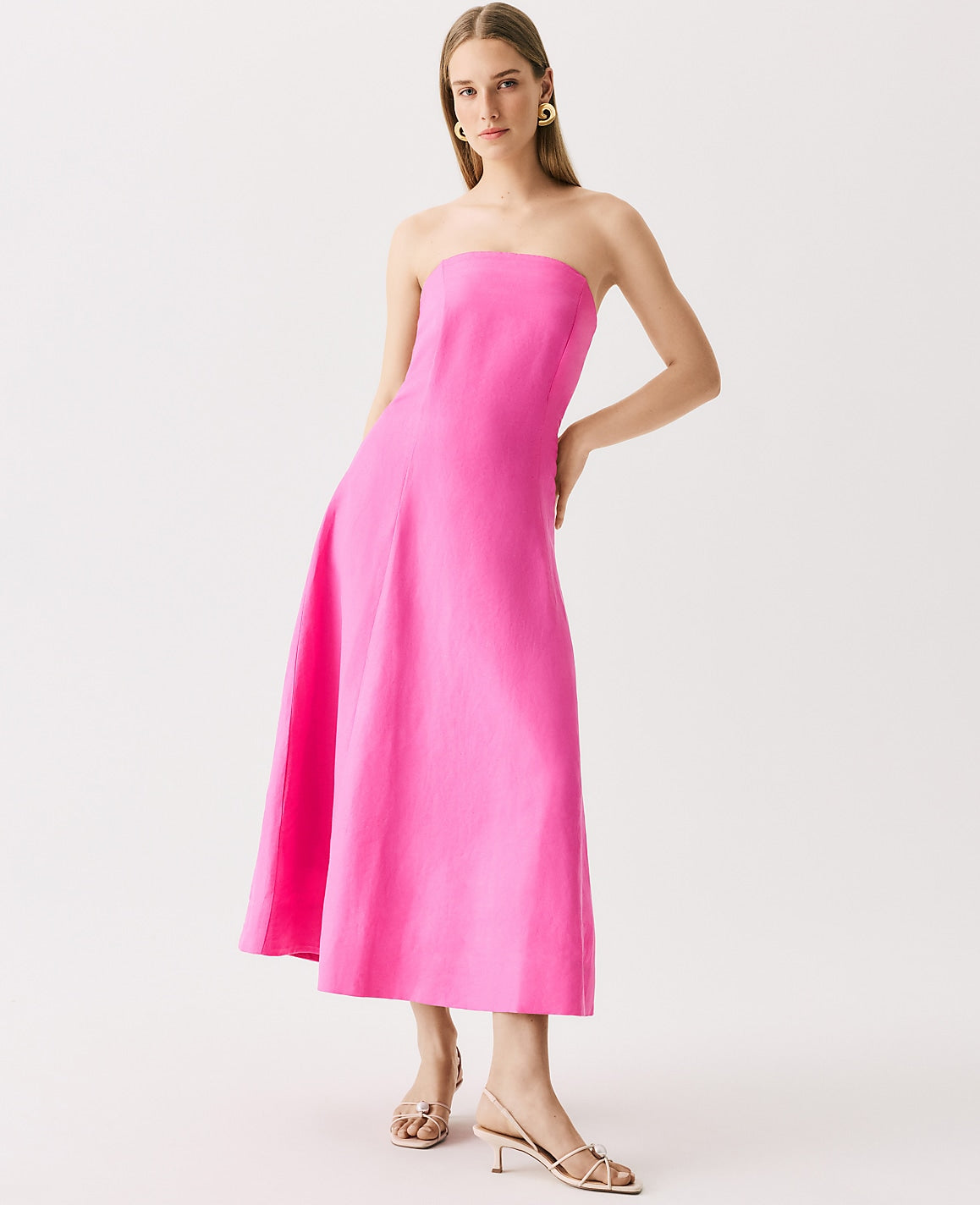 Ann Taylor Rhododendron Strapless Midi Dress in Linen Blend