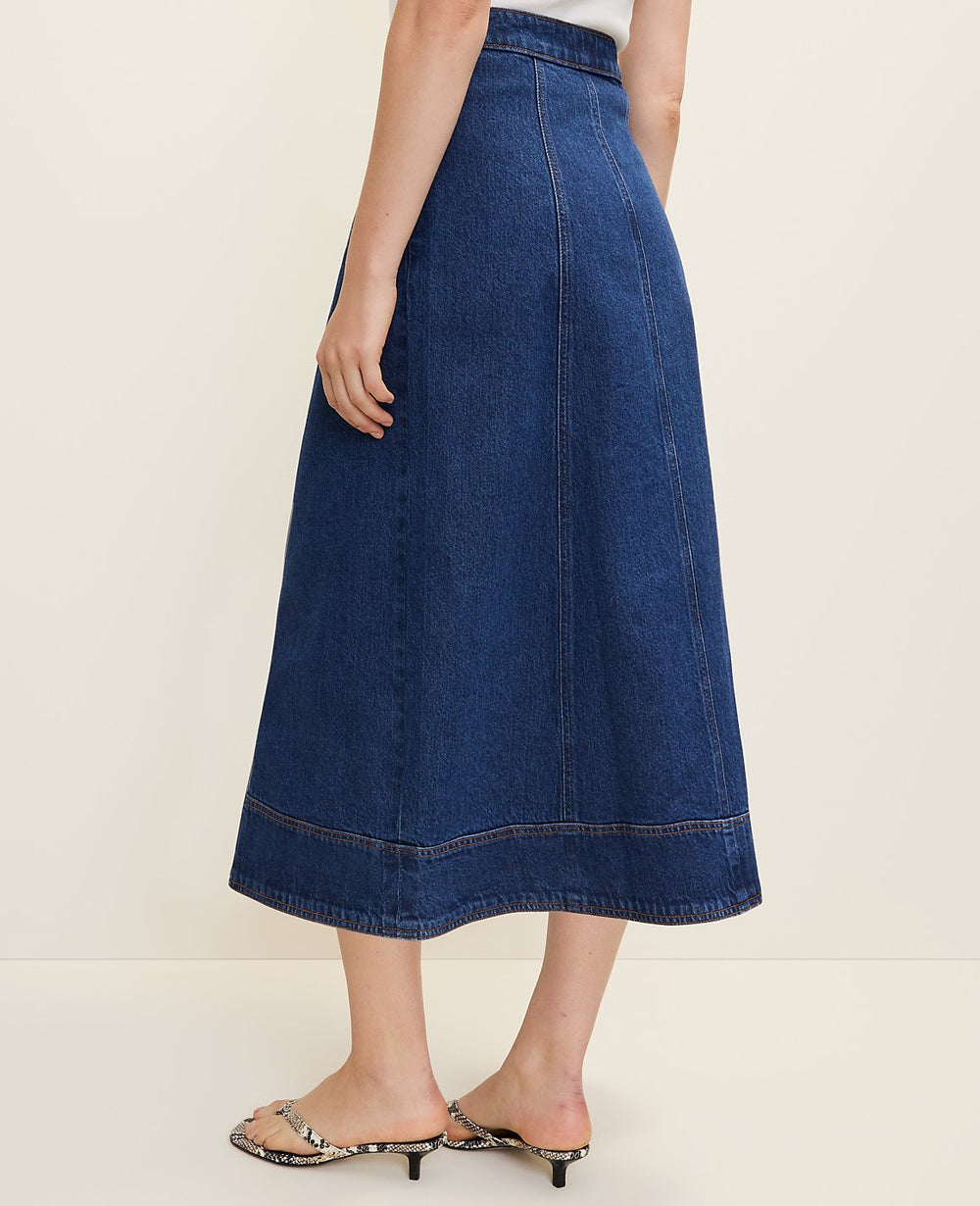 Ann Taylor Effie Wash Buttoned Denim Midi Skirt