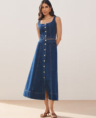 Ann Taylor Effie Wash Buttoned Denim Midi Skirt