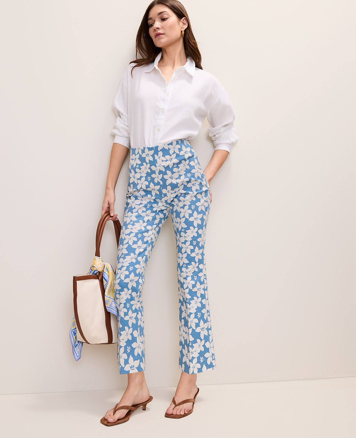 Ann Taylor Sea Haze B The Flare Ankle Pant in Floral Print