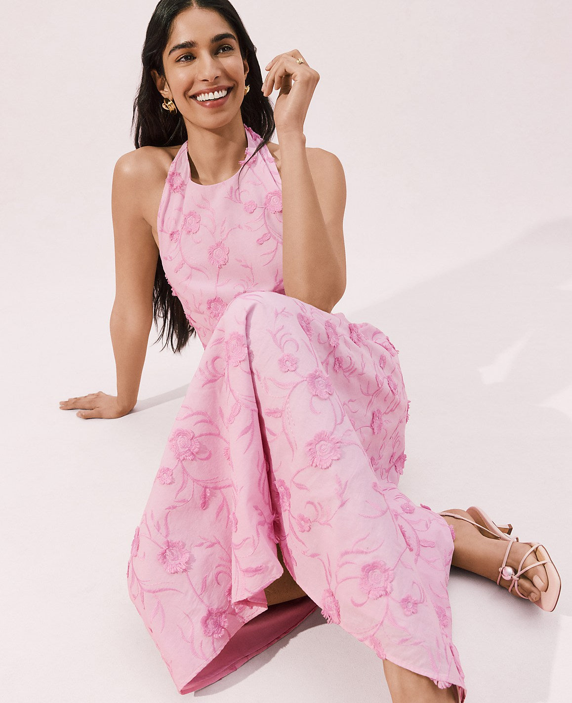 Ann Taylor Pirouette Halter Floral Maxi Dress