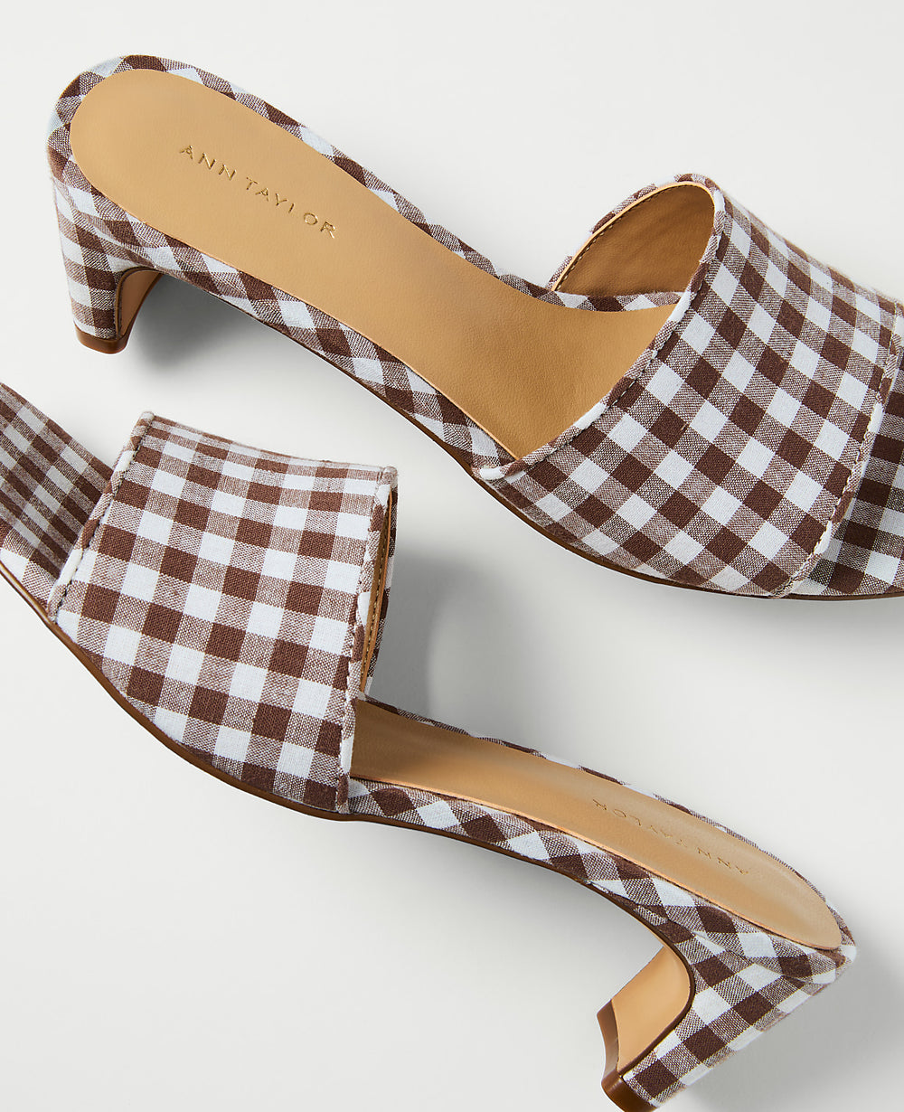 Ann Taylor Ivory Gingham Heel Mule