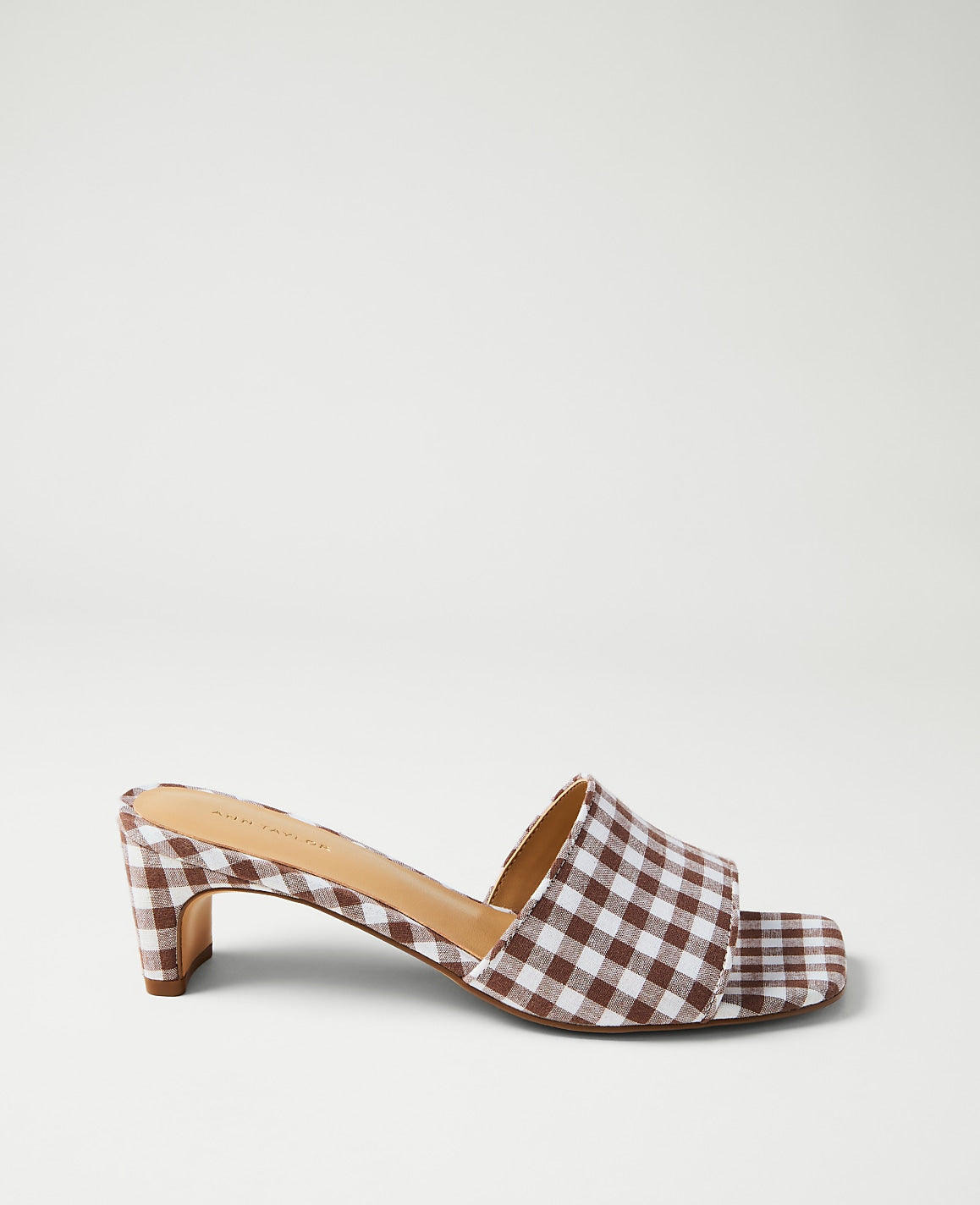 Ann Taylor Ivory Gingham Heel Mule