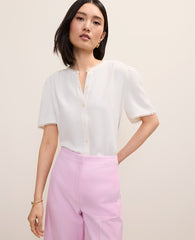 Ann Taylor Winter White Lace Trim Top
