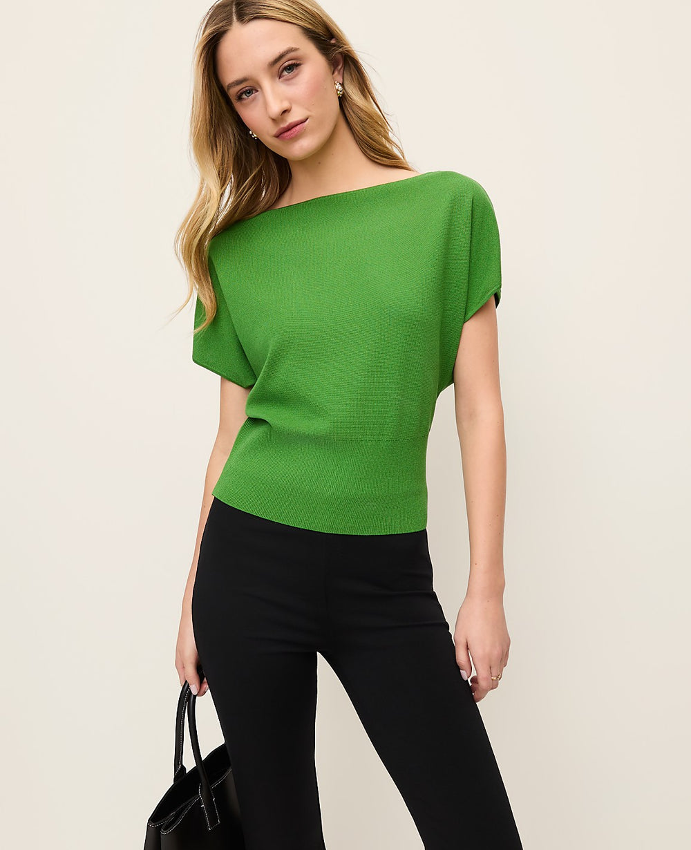 Ann Taylor Palm Green Dolman Boatneck Sweater Top