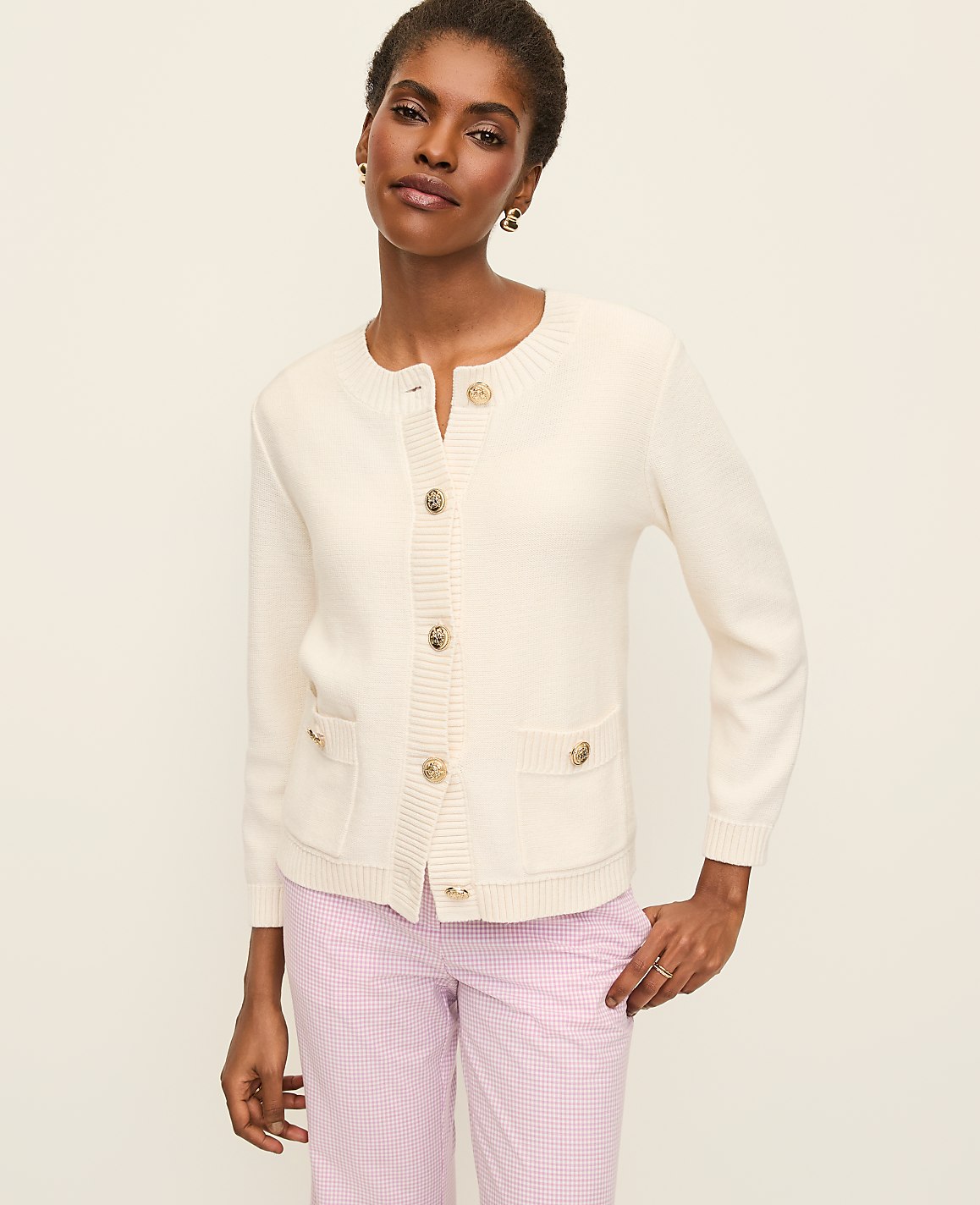 Ann Taylor Winter White Crew Neck Cardigan
