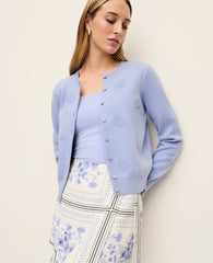 Ann Taylor Blue Hydrangea Floral Jacquard Ann Cardigan