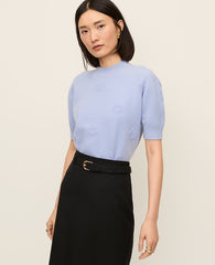 Ann Taylor Blue Hydrangea Daisy Appliqué Sweater Tee