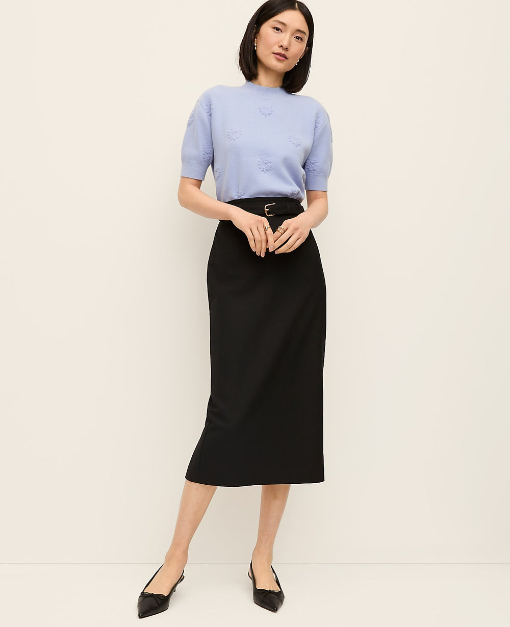 Ann Taylor Blue Hydrangea Daisy Appliqué Sweater Tee