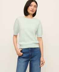 Ann Taylor Pale Aqua Cashmere Cable Stitch Wedge Tee