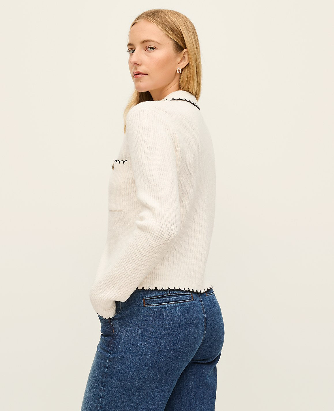Ann Taylor Winter White Ribbed Sweater Jacket