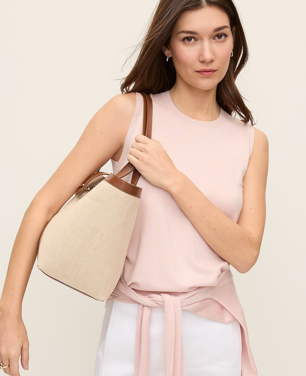 Ann Taylor Pink Dust Pointelle Trim Sweater Shell