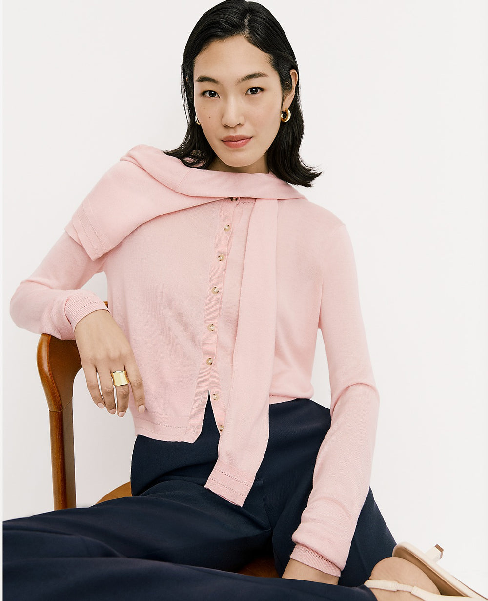 Ann Taylor Pink Dust Pointelle Trim Cardigan