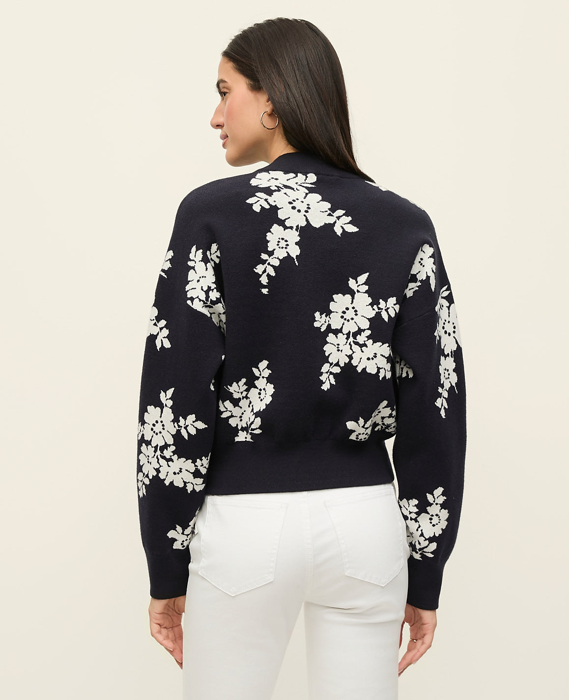 Ann Taylor Night Sky Floral Jacquard Bomber Sweater Jacket