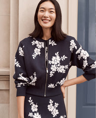 Ann Taylor Night Sky Floral Jacquard Bomber Sweater Jacket