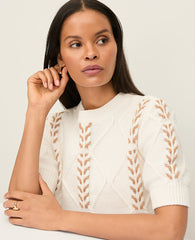 Ann Taylor Winter White Contrast Stitch Cable Sweater