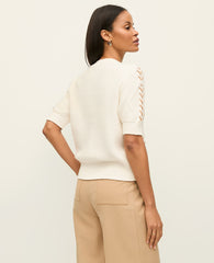 Ann Taylor Winter White Contrast Stitch Cable Sweater
