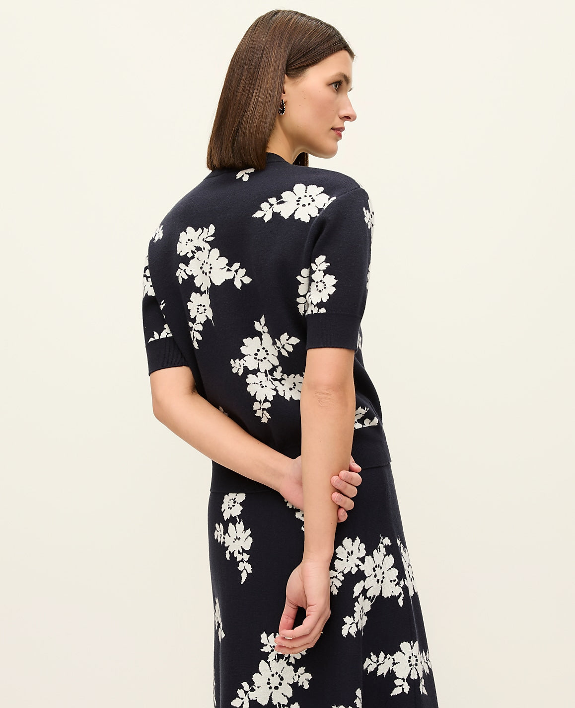 Ann Taylor Night Sky Floral Jacquard Sweater Tee