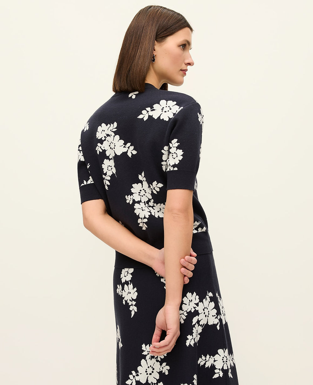 Ann Taylor Night Sky Floral Jacquard Sweater Tee