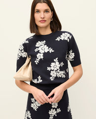 Ann Taylor Night Sky Floral Jacquard Sweater Tee