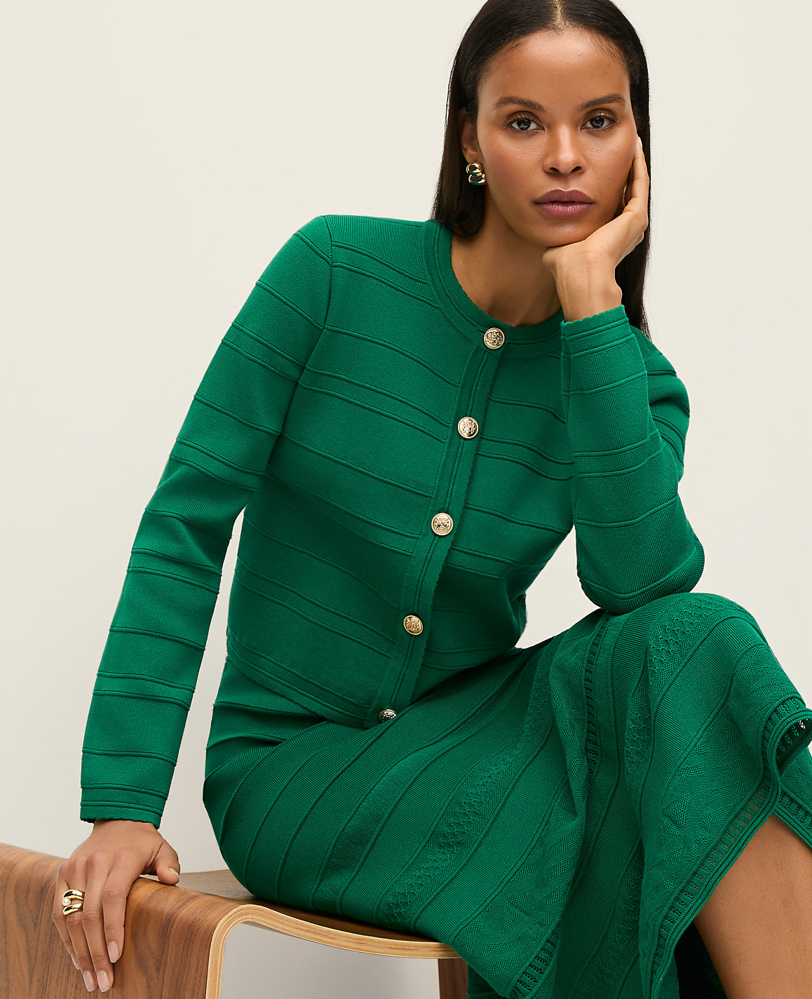 Ann Taylor Lush Lawn Striped Scalloped Cardigan