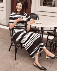 Ann Taylor Black Striped Pointelle Sweater Tee