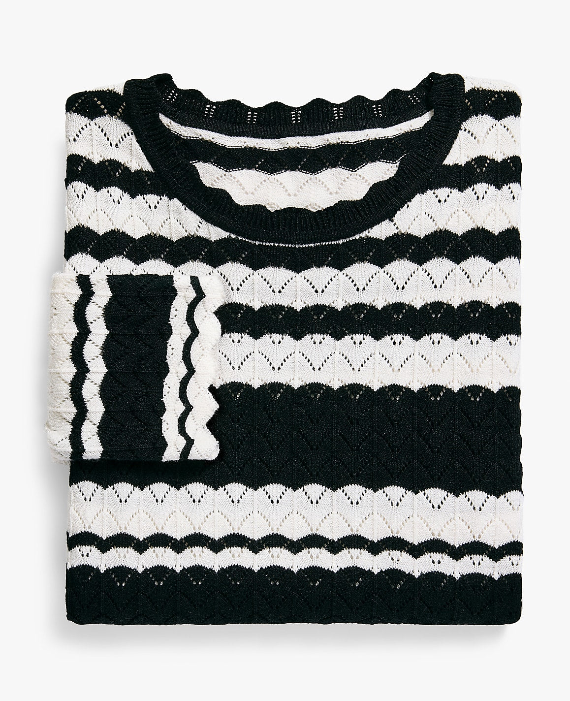 Ann Taylor Black Striped Pointelle Sweater Tee