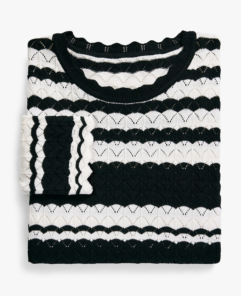 Ann Taylor Black Striped Pointelle Sweater Tee