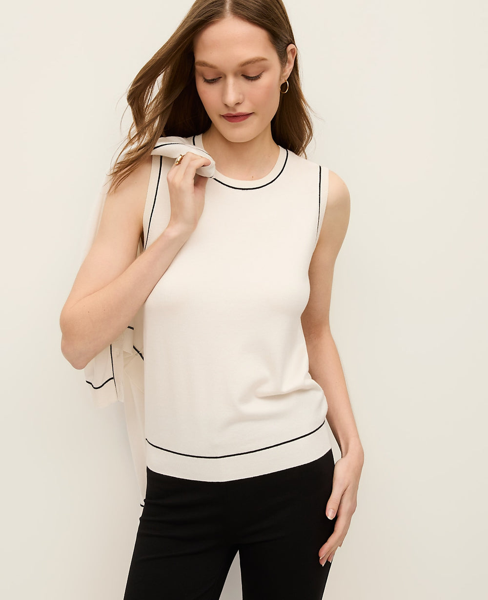 Ann Taylor Winter White Tipped Sweater Shell
