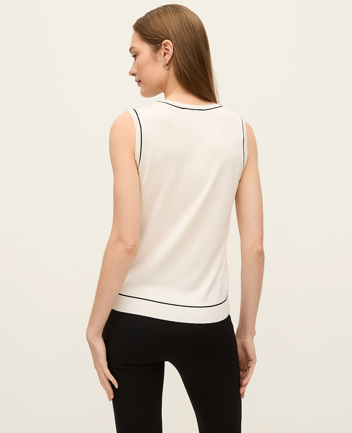 Ann Taylor Winter White Tipped Sweater Shell