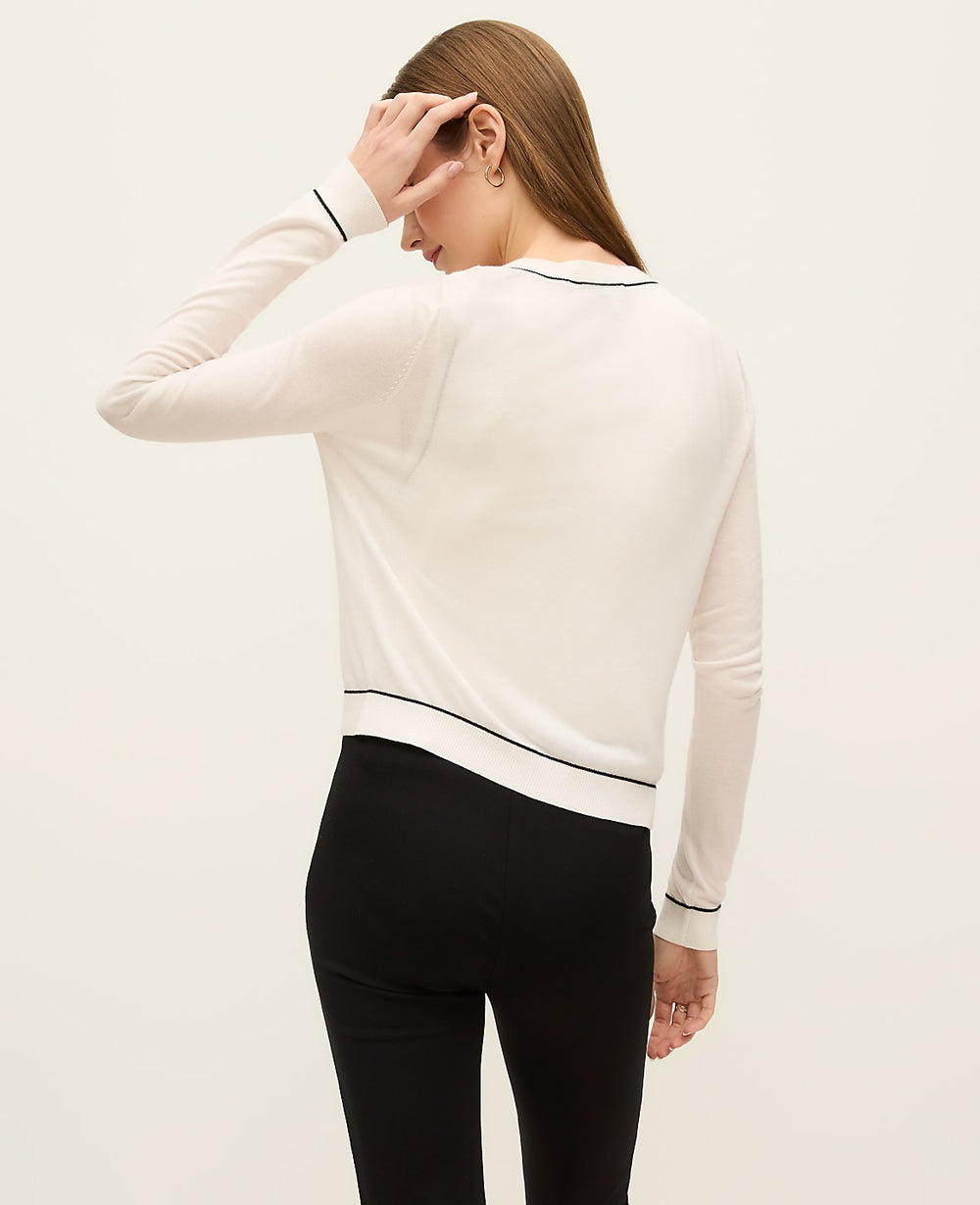 Ann Taylor Winter White Tipped Crew Neck Cardigan