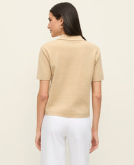 Ann Taylor Cool Sesame Collared Short Sleeve Cardigan