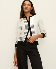 Ann Taylor White/Black Combo Striped Jacquard Ann Cardigan