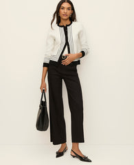 Ann Taylor White/Black Combo Striped Jacquard Ann Cardigan