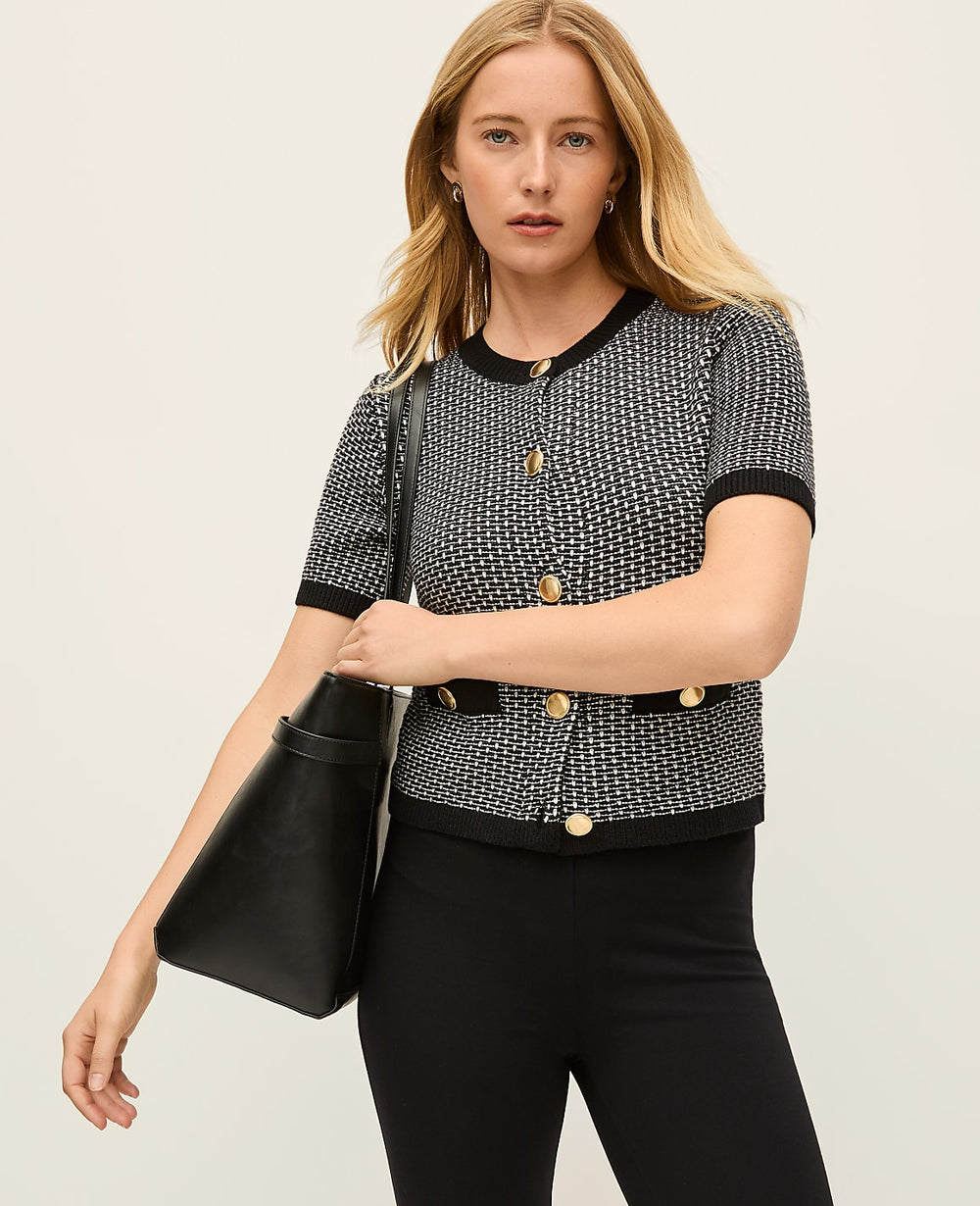 Ann Taylor Black/White Multi Geo Stitch Cardigan