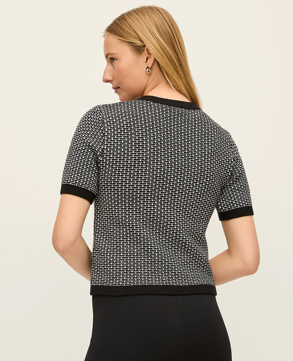 Ann Taylor Black/White Multi Geo Stitch Cardigan