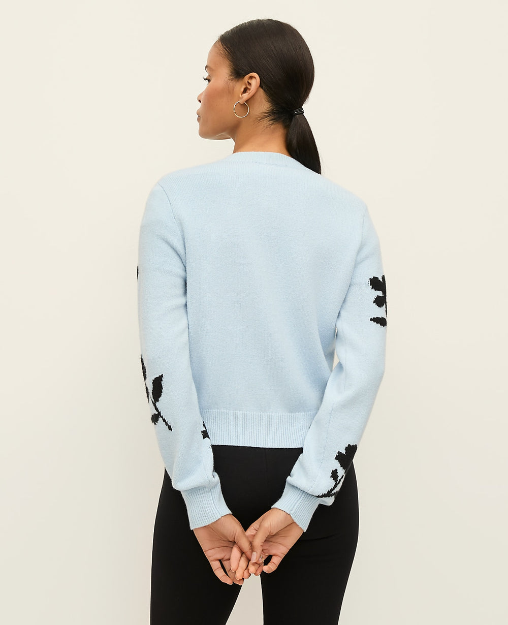 Ann Taylor Cashmere Blue Floral Jacquard Cardigan